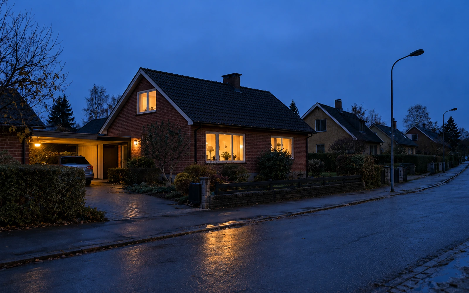 Strömavbrott i villaområdet, gatlyktorna är släckta